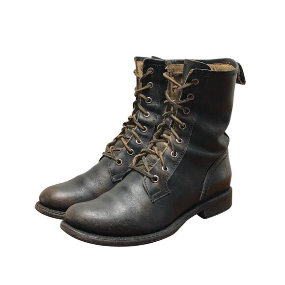 Vtg Frye Veronica Women's Sz 7.5 Combat Ankle Boots Black Leather Lace Up (HF29) - Picture 3 of 7
